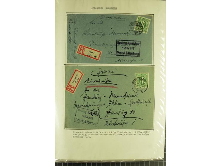 1945/1946, umfangreiche Sammlung AM-POST mit über 900 Briefen und Karten mit vielen Einzel-und Mehrfachfrankaturen mit besser