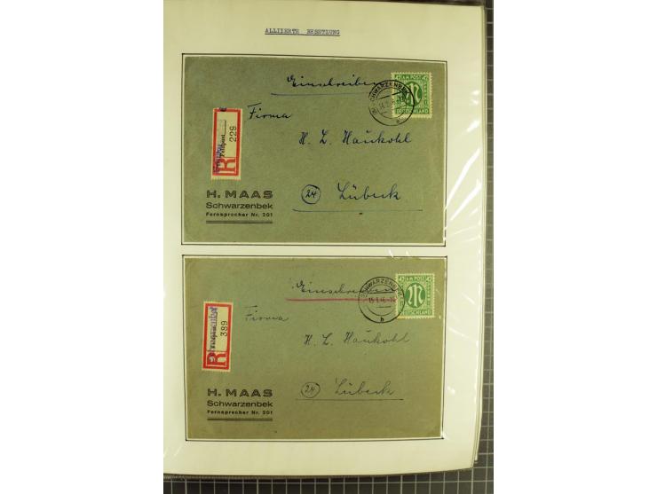 1945/1946, umfangreiche Sammlung AM-POST mit über 900 Briefen und Karten mit vielen Einzel-und Mehrfachfrankaturen mit besser