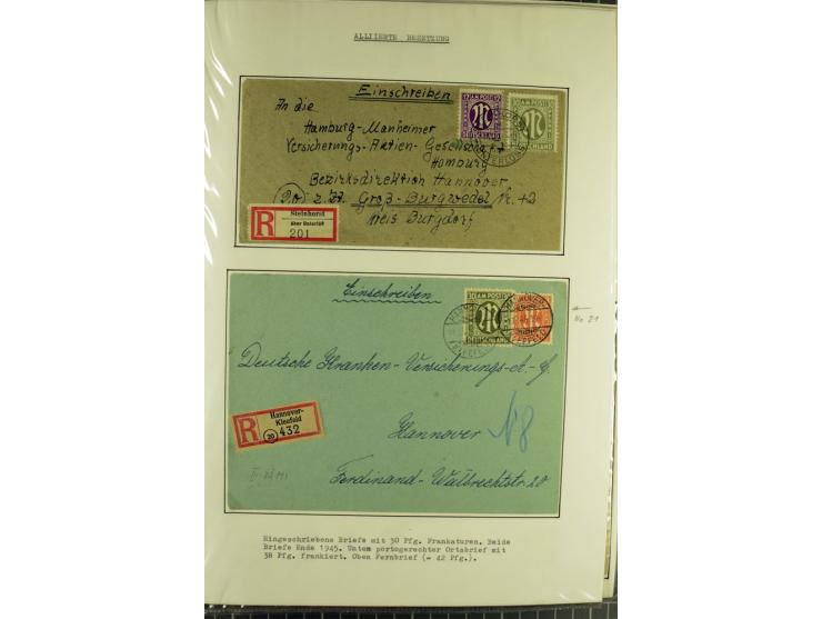 1945/1946, umfangreiche Sammlung AM-POST mit über 900 Briefen und Karten mit vielen Einzel-und Mehrfachfrankaturen mit besser