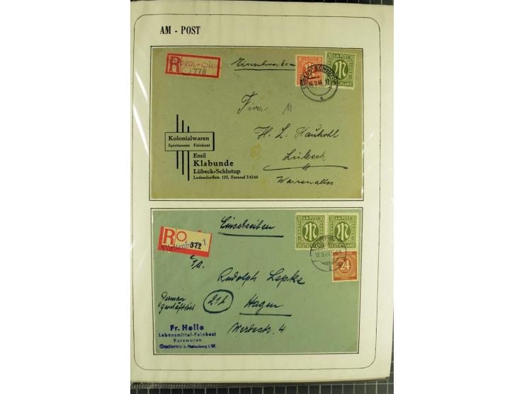 1945/1946, umfangreiche Sammlung AM-POST mit über 900 Briefen und Karten mit vielen Einzel-und Mehrfachfrankaturen mit besser