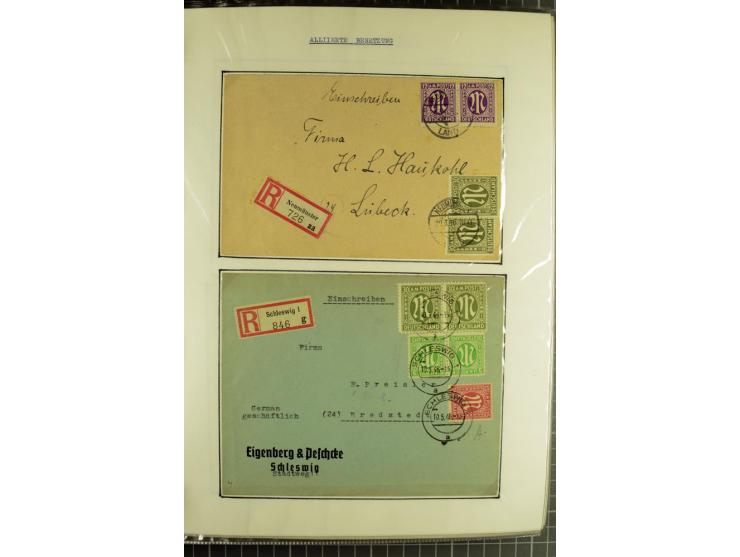 1945/1946, umfangreiche Sammlung AM-POST mit über 900 Briefen und Karten mit vielen Einzel-und Mehrfachfrankaturen mit besser