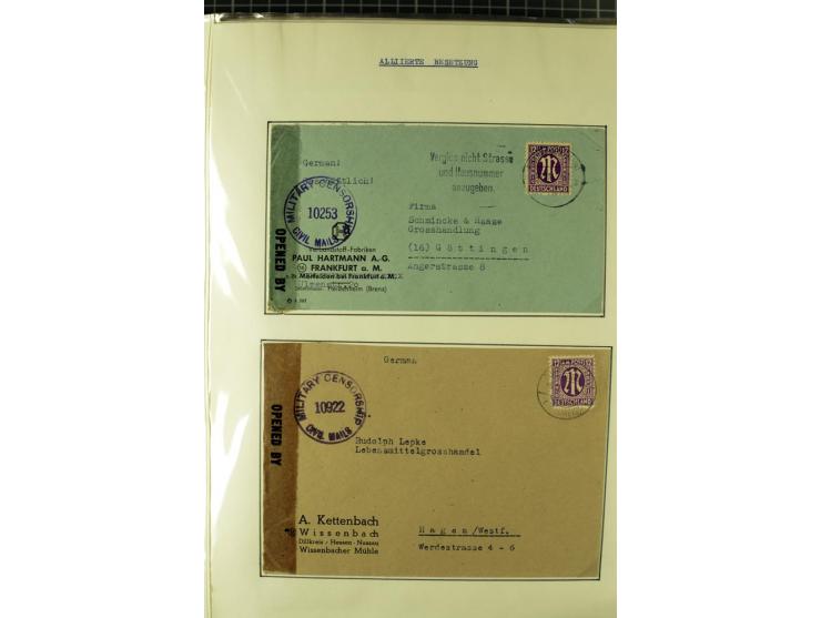1945/1946, umfangreiche Sammlung AM-POST mit über 900 Briefen und Karten mit vielen Einzel-und Mehrfachfrankaturen mit besser