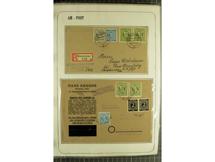 1945/1946, umfangreiche Sammlung AM-POST mit über 900 Briefen und Karten mit vielen Einzel-und Mehrfachfrankaturen mit besser
