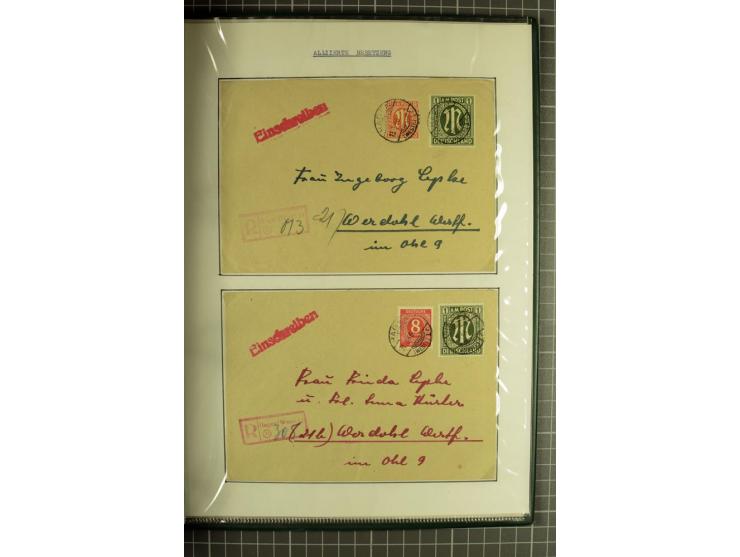 1945/1946, umfangreiche Sammlung AM-POST mit über 900 Briefen und Karten mit vielen Einzel-und Mehrfachfrankaturen mit besser