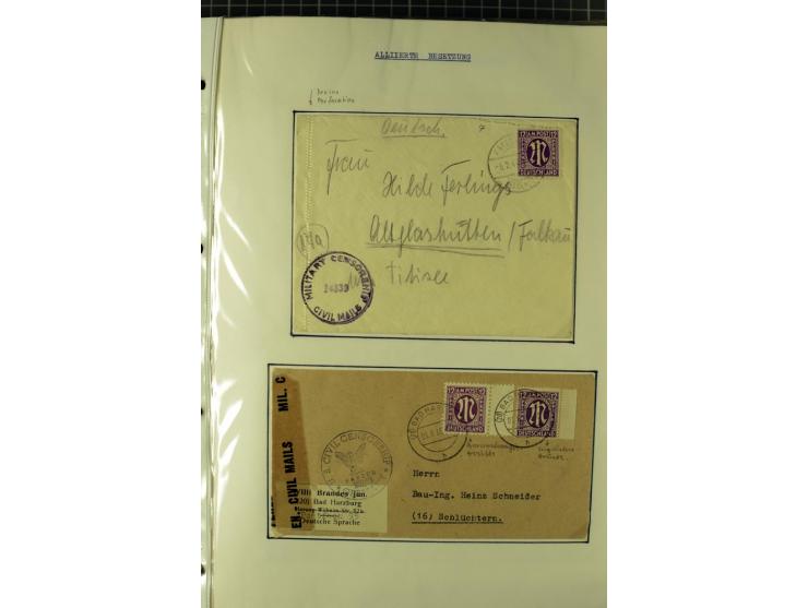1945/1946, umfangreiche Sammlung AM-POST mit über 900 Briefen und Karten mit vielen Einzel-und Mehrfachfrankaturen mit besser