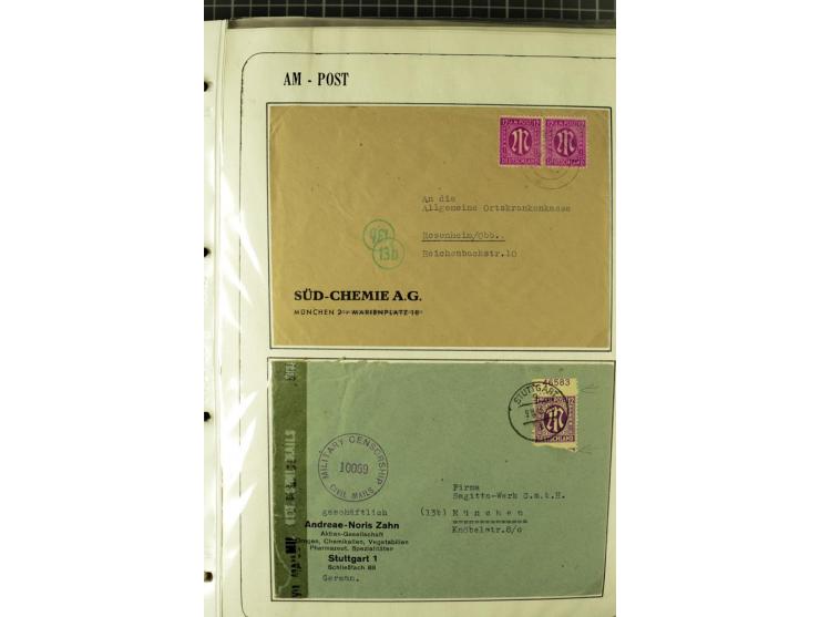 1945/1946, umfangreiche Sammlung AM-POST mit über 900 Briefen und Karten mit vielen Einzel-und Mehrfachfrankaturen mit besser