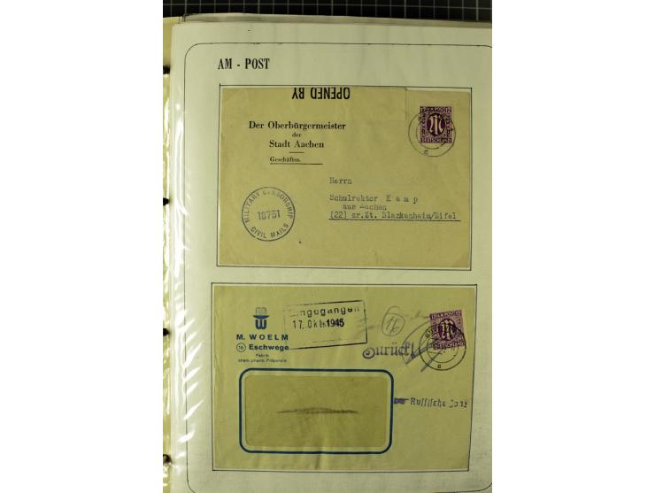 1945/1946, umfangreiche Sammlung AM-POST mit über 900 Briefen und Karten mit vielen Einzel-und Mehrfachfrankaturen mit besser