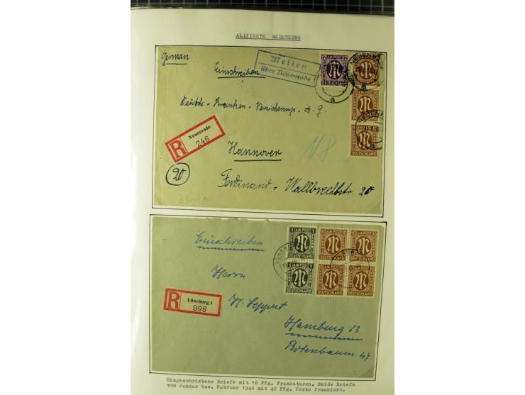 1945/1946, umfangreiche Sammlung AM-POST mit über 900 Briefen und Karten mit vielen Einzel-und Mehrfachfrankaturen mit besser