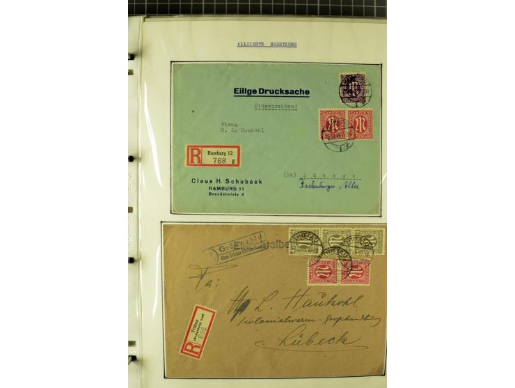 1945/1946, umfangreiche Sammlung AM-POST mit über 900 Briefen und Karten mit vielen Einzel-und Mehrfachfrankaturen mit besser