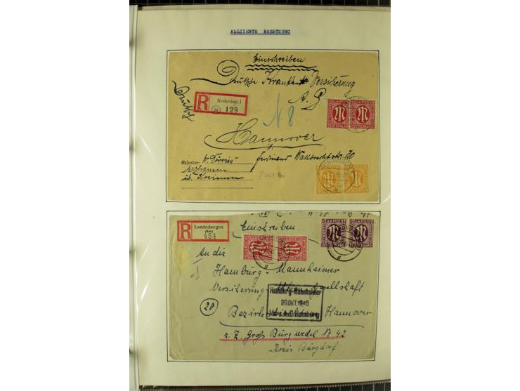 1945/1946, umfangreiche Sammlung AM-POST mit über 900 Briefen und Karten mit vielen Einzel-und Mehrfachfrankaturen mit besser