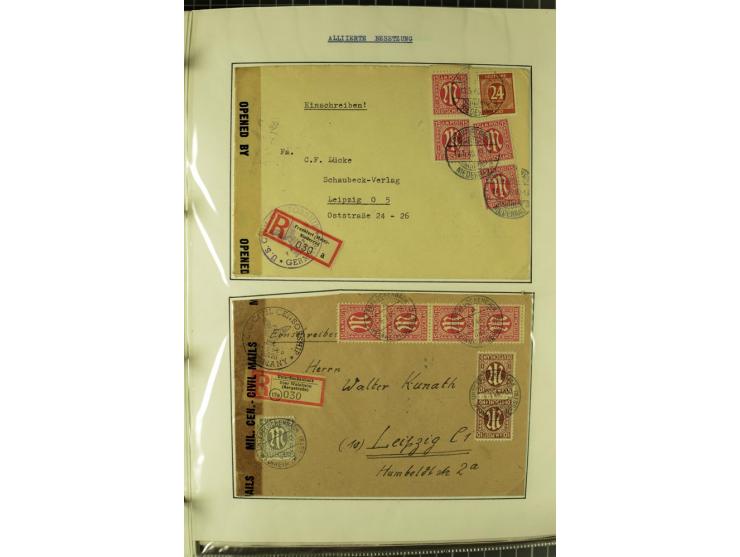 1945/1946, umfangreiche Sammlung AM-POST mit über 900 Briefen und Karten mit vielen Einzel-und Mehrfachfrankaturen mit besser