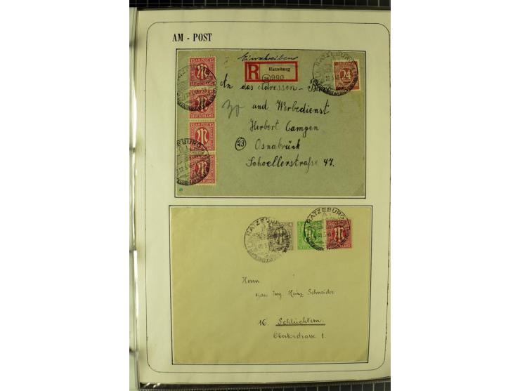 1945/1946, umfangreiche Sammlung AM-POST mit über 900 Briefen und Karten mit vielen Einzel-und Mehrfachfrankaturen mit besser