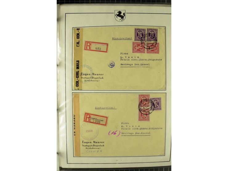 1945/1946, umfangreiche Sammlung AM-POST mit über 900 Briefen und Karten mit vielen Einzel-und Mehrfachfrankaturen mit besser