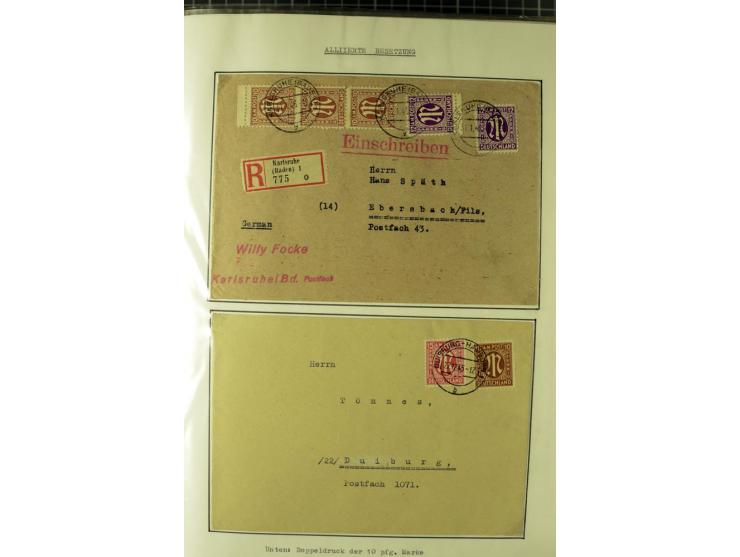 1945/1946, umfangreiche Sammlung AM-POST mit über 900 Briefen und Karten mit vielen Einzel-und Mehrfachfrankaturen mit besser