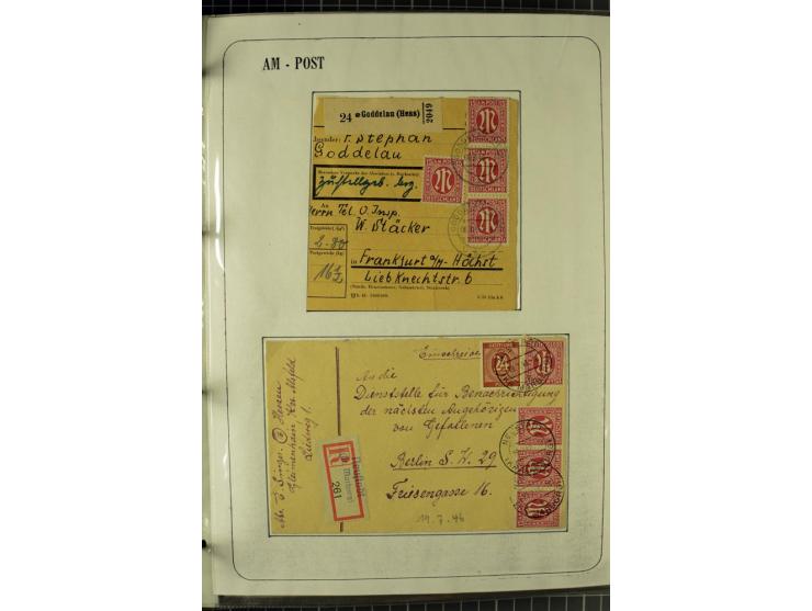 1945/1946, umfangreiche Sammlung AM-POST mit über 900 Briefen und Karten mit vielen Einzel-und Mehrfachfrankaturen mit besser