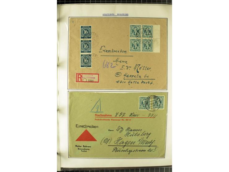 1945/1946, umfangreiche Sammlung AM-POST mit über 900 Briefen und Karten mit vielen Einzel-und Mehrfachfrankaturen mit besser