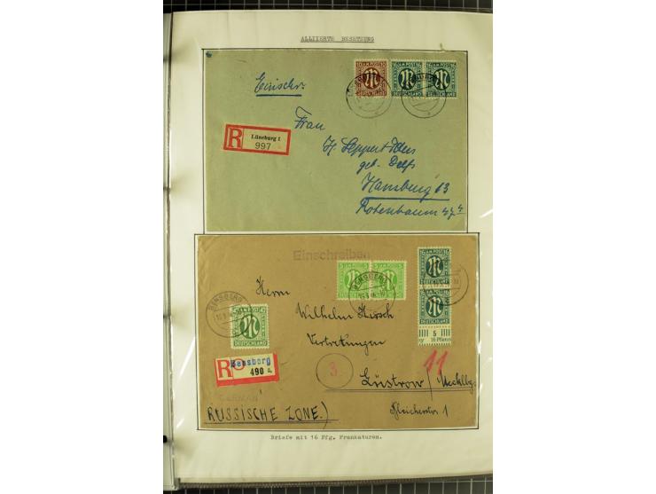 1945/1946, umfangreiche Sammlung AM-POST mit über 900 Briefen und Karten mit vielen Einzel-und Mehrfachfrankaturen mit besser