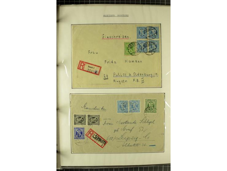 1945/1946, umfangreiche Sammlung AM-POST mit über 900 Briefen und Karten mit vielen Einzel-und Mehrfachfrankaturen mit besser