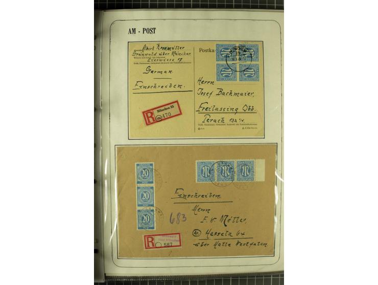 1945/1946, umfangreiche Sammlung AM-POST mit über 900 Briefen und Karten mit vielen Einzel-und Mehrfachfrankaturen mit besser