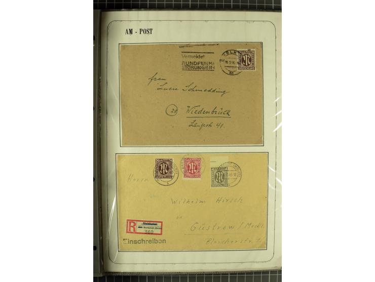 1945/1946, umfangreiche Sammlung AM-POST mit über 900 Briefen und Karten mit vielen Einzel-und Mehrfachfrankaturen mit besser