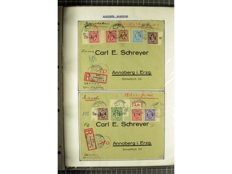 1945/1946, umfangreiche Sammlung AM-POST mit über 900 Briefen und Karten mit vielen Einzel-und Mehrfachfrankaturen mit besser