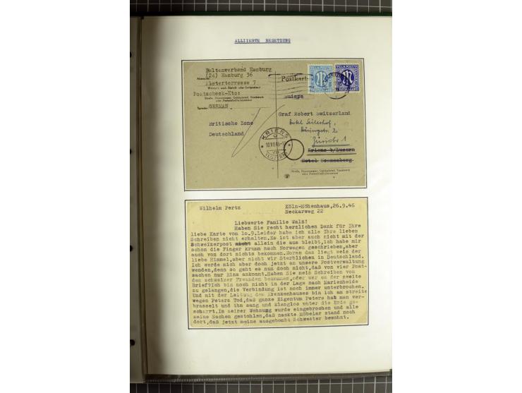 1945/1946, umfangreiche Sammlung AM-POST mit über 900 Briefen und Karten mit vielen Einzel-und Mehrfachfrankaturen mit besser