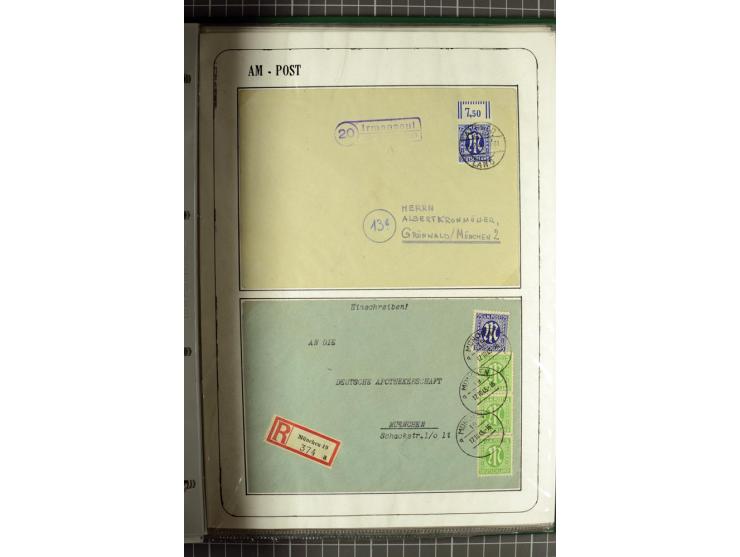 1945/1946, umfangreiche Sammlung AM-POST mit über 900 Briefen und Karten mit vielen Einzel-und Mehrfachfrankaturen mit besser