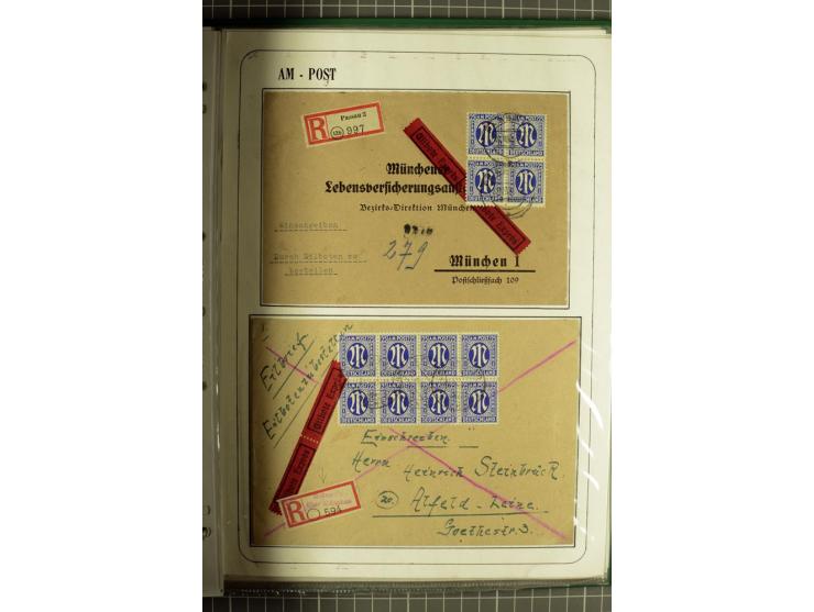 1945/1946, umfangreiche Sammlung AM-POST mit über 900 Briefen und Karten mit vielen Einzel-und Mehrfachfrankaturen mit besser