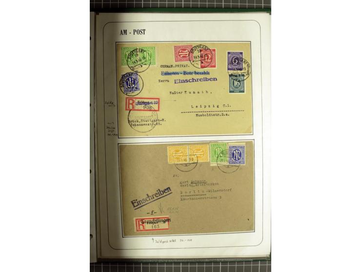 1945/1946, umfangreiche Sammlung AM-POST mit über 900 Briefen und Karten mit vielen Einzel-und Mehrfachfrankaturen mit besser
