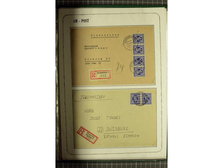 1945/1946, umfangreiche Sammlung AM-POST mit über 900 Briefen und Karten mit vielen Einzel-und Mehrfachfrankaturen mit besser