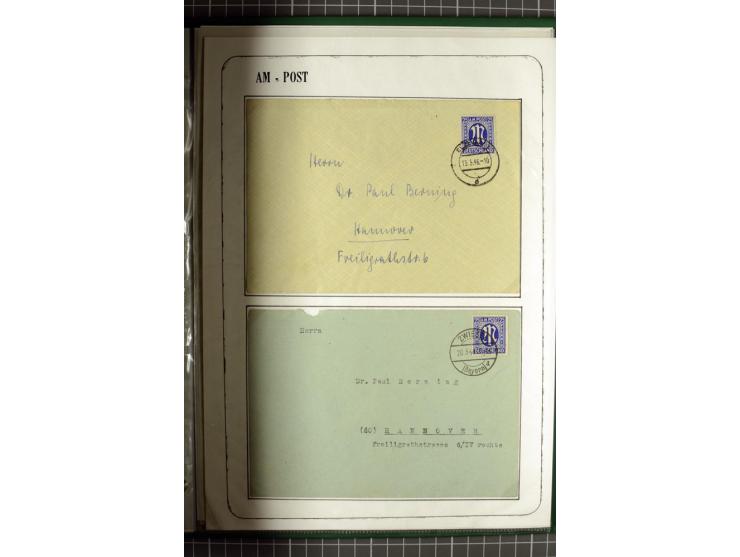 1945/1946, umfangreiche Sammlung AM-POST mit über 900 Briefen und Karten mit vielen Einzel-und Mehrfachfrankaturen mit besser