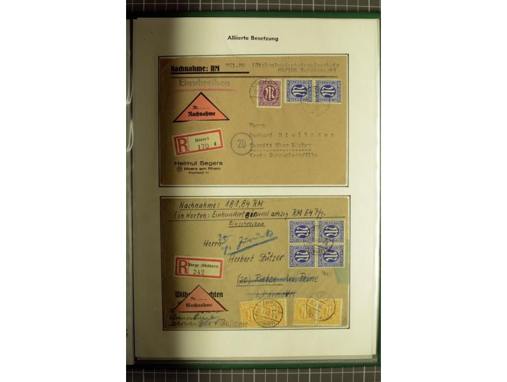 1945/1946, umfangreiche Sammlung AM-POST mit über 900 Briefen und Karten mit vielen Einzel-und Mehrfachfrankaturen mit besser
