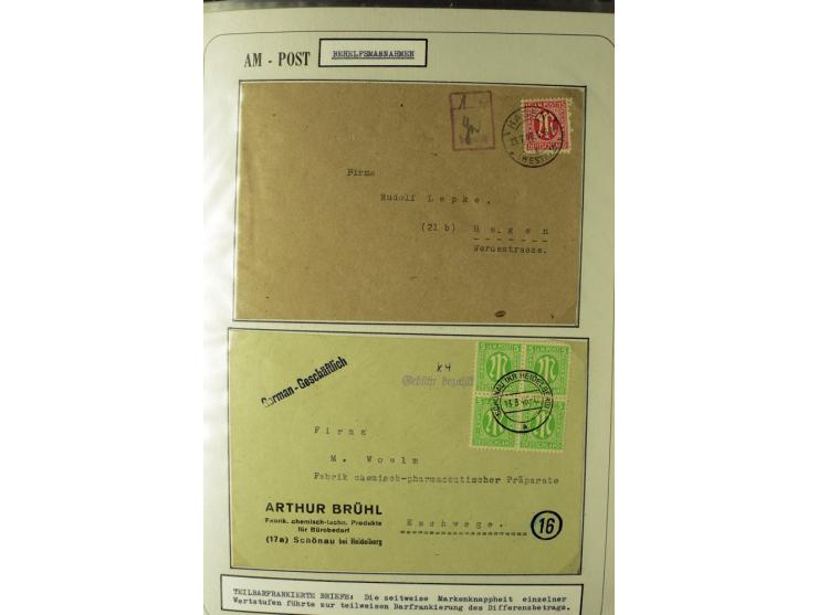 1945/1946, umfangreiche Sammlung AM-POST mit über 900 Briefen und Karten mit vielen Einzel-und Mehrfachfrankaturen mit besser