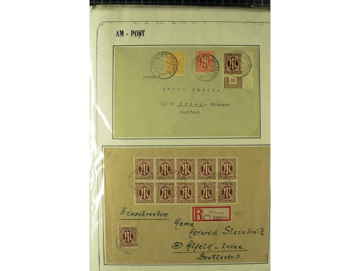 1945/1946, umfangreiche Sammlung AM-POST mit über 900 Briefen und Karten mit vielen Einzel-und Mehrfachfrankaturen mit besser