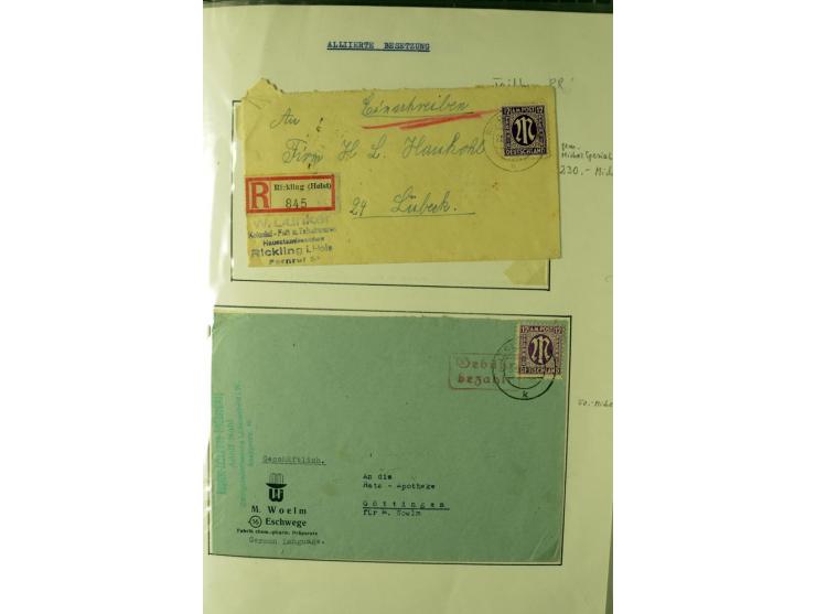 1945/1946, umfangreiche Sammlung AM-POST mit über 900 Briefen und Karten mit vielen Einzel-und Mehrfachfrankaturen mit besser