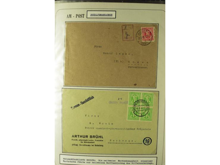 1945/1946, umfangreiche Sammlung AM-POST mit über 900 Briefen und Karten mit vielen Einzel-und Mehrfachfrankaturen mit besser