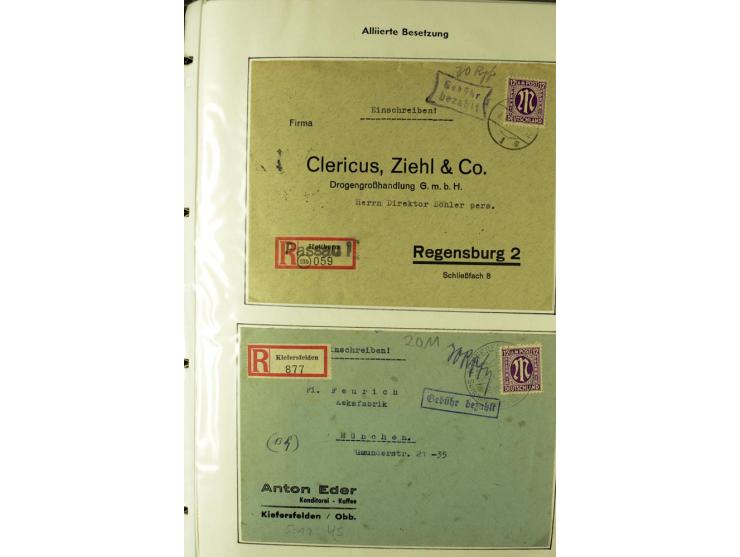 1945/1946, umfangreiche Sammlung AM-POST mit über 900 Briefen und Karten mit vielen Einzel-und Mehrfachfrankaturen mit besser