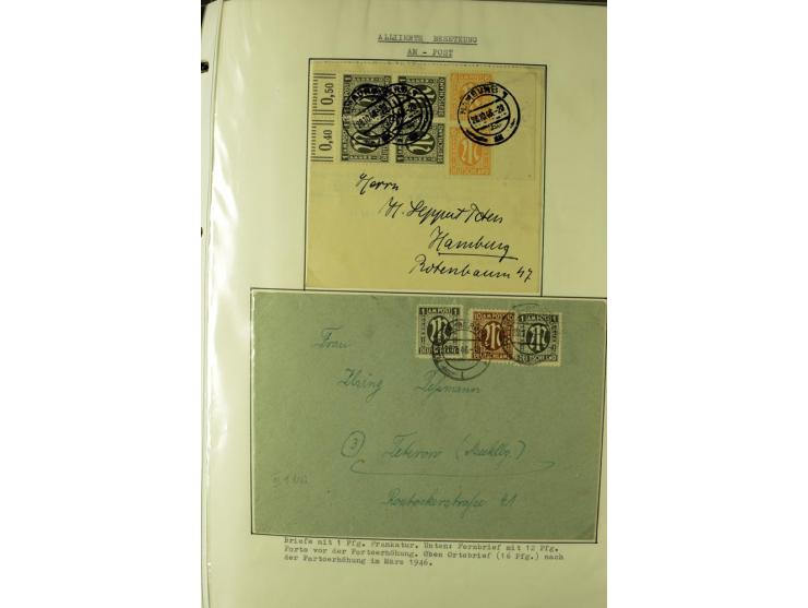 1945/1946, umfangreiche Sammlung AM-POST mit über 900 Briefen und Karten mit vielen Einzel-und Mehrfachfrankaturen mit besser
