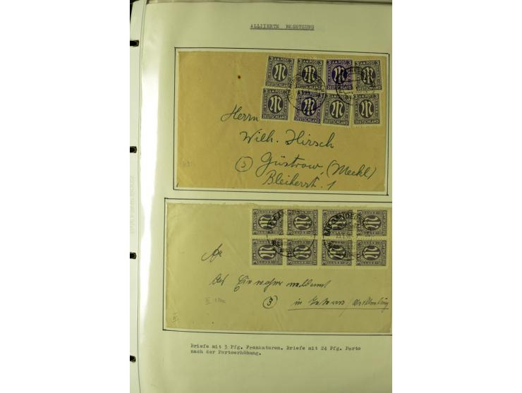 1945/1946, umfangreiche Sammlung AM-POST mit über 900 Briefen und Karten mit vielen Einzel-und Mehrfachfrankaturen mit besser