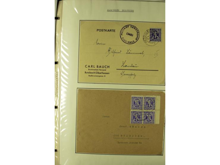 1945/1946, umfangreiche Sammlung AM-POST mit über 900 Briefen und Karten mit vielen Einzel-und Mehrfachfrankaturen mit besser