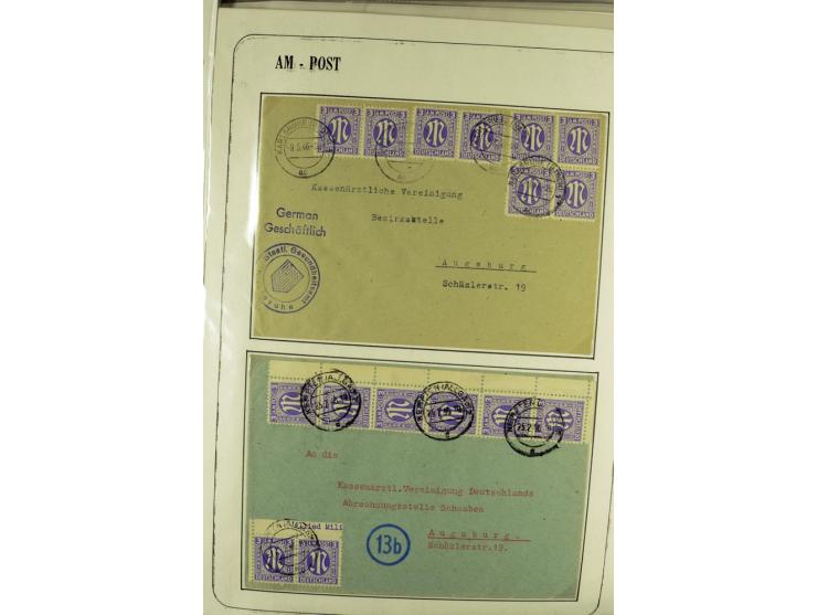1945/1946, umfangreiche Sammlung AM-POST mit über 900 Briefen und Karten mit vielen Einzel-und Mehrfachfrankaturen mit besser