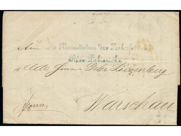 1 k.(5), 5 k. and 10 k., tied by "182" ring cancellation of Lodz to reverse of folded entire letter to Warsaw, a very nice le