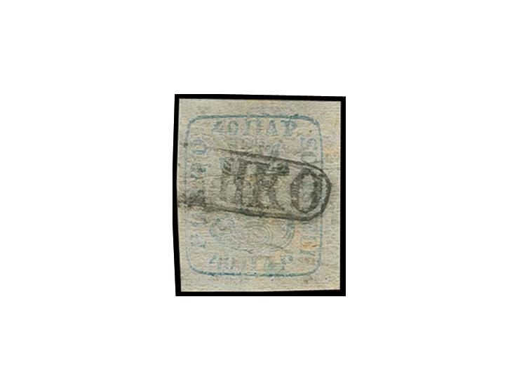 40 par. blue on white paper, good to wide margins, used with large part of Cyrillic "FRANCO", very scarce cancellation, signe