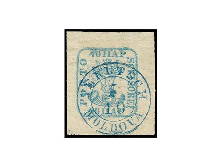 40 par. greenish-blue, large margins, central clear "TEKUTSCH MOLDOVA 5/10", extremely fine, signed Heimbüchler BPP