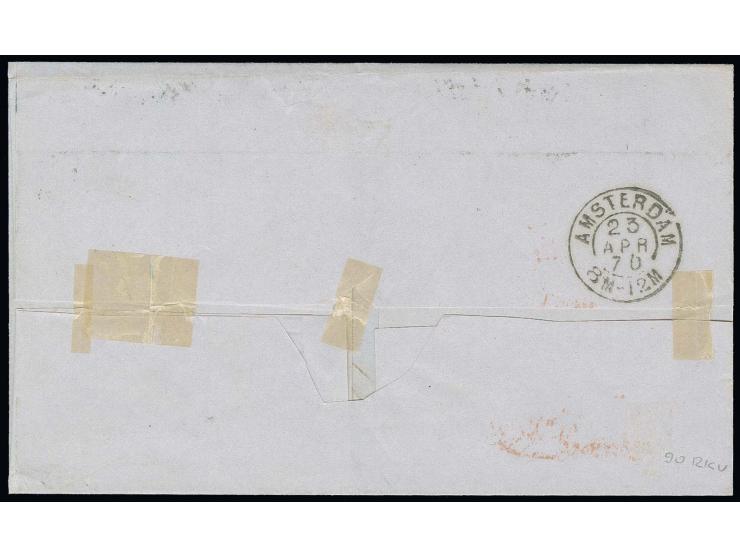1866, 3 k. with variety 'Error of Background', strip of 3 and 3 single copies with oval postmark and additional crayon on fol