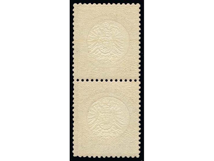 3 Kr. karmin, farbfrisches, sehr gut geprägtes und gut gezähntes senkrechtes Paar, die obere Marke, Feld 80, mit Plattenfehle