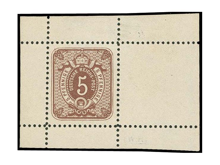 Essay 5 Pfge. mit geschweifter Fahne der Wertziffer, dunkelbraun, allseits mit Blockränder, ungummiert, sign. Ludin BPP