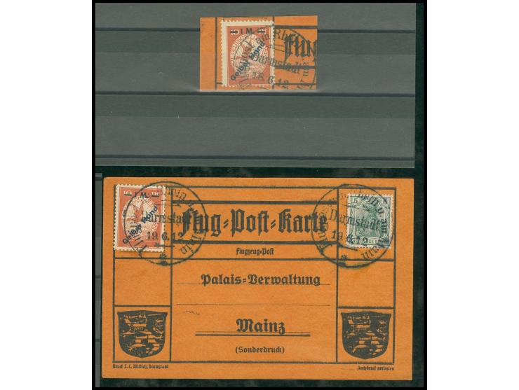 Halbamtliche Flugpost 1912, RHEIN/MAIN: Flugpost Rhein/Main gelber Hund 1 M. mit Stempel "Darmstadt 18 6 12" auf Flugpostkart