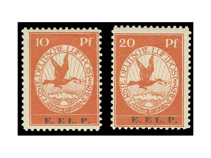 1912, Flugpostmarken E.EL.P. 10 und 20 Pfg. kpl. ungebraucht (Mi. 1.030,-)