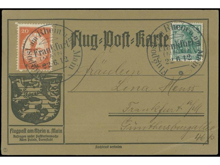 20 Pfg. mit Zufrankatur auf Karte "Frankfurt 22.6.12" mit kurzem Grußtext; ganz geringer Eckfehler